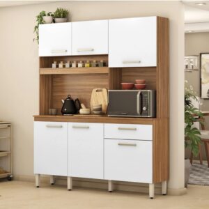 Cozinha Compacta 6 Portas 1 Gaveta Alamo  Amêndola/Branco